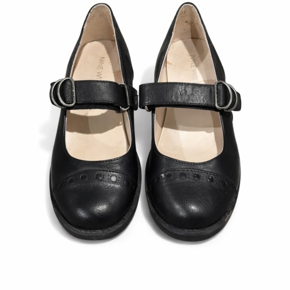 Nine West Girls Black Mary Jane School Shoes Velcro Strap Dress Shoes Size 1.5